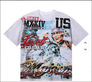 Nouveau T-shirt en tricot décontracté à manches courtes imprimé Statue de la Liberté pour hommes et femmes - Product Image 3