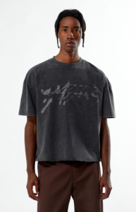 Boxy Regular Fit Dark Gray Short Sleeve T-Shirt Digital Print Street Style <b>Turtleneck</b> Knitted Breathable Acid Wash 100% Cotton - Product Image 5
