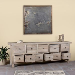 Commode à tiroirs en bois recyclé sablé, rustique, faite à la main, finition naturelle, avec onze tiroirs, pour chambre à coucher - Product Image 2