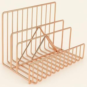 Organizador de Escritorio de Metal Cobre, Estante de Almacenamiento de Diseño Minimalista, Soporte de Oficina Independiente para Cartas y Documentos, Forma Rectangular - Product Image 2