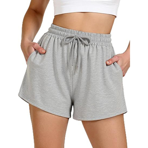 Pantalones Cortos de Felpa para Gimnasio de Mujer, Cintura Alta, con Cordón y Bolsillos, Mezcla de Algodón Suave Cepillado, Dobladillo con Puño, Ropa de Invierno para Descansar - Product Image 3
