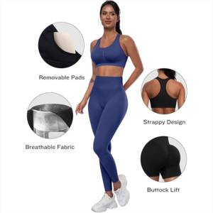 Women's Yoga Set Racerback Crop Top High Waist Leggings Solid Color Spandex Polyester Four-Way Stretch Seamless Full Length - Product Image 3