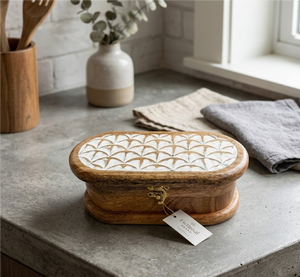 Wooden Handcrafted Small <b>Chest</b> with Oval Shape for Tabletop <b>Storage</b> of Wooden Box More-Multifunction Home/Office Decor - Product Image 3