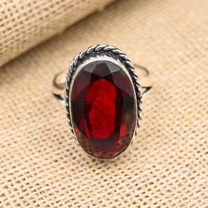 Bague en pierre précieuse grenat rouge, argent sterling 925, bijoux faits à la main, cadeau d'anniversaire unique pour femmes - Product Image 2