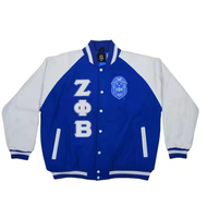 Veste universitaire pour homme Zeta Phi Beta, bleu et blanc, imprimé lettres, doublure en satin, style preppy, col rabattu, coupe classique