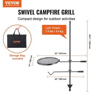 Griglia per falò in acciaio resistente griglia per fuoco girevole a 360 gradi griglia per fuoco portatile all'aperto attrezzatura da cucina per il campeggio - Product Image 2