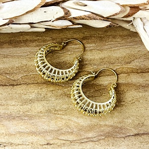 Nouvelle Arrivée Boucles d'Oreilles Bohèmes Tribales en Laiton Bijoux Femme Plaqué Or 18 carats Créoles Texturées Filigrane Vente en Gros/OEM/ODM - Product Image 4