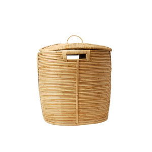 Panier à linge ovale en rotin naturel tressé à la main avec couvercle et poignées latérales découpées intégrées, bac de rangement pour vêtements, vente en gros - Product Image 2