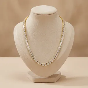 Ensemble collier et bracelet en or avec diamants de laboratoire taille baguette, ensemble de chaînes en or de luxe avec diamants de laboratoire taille baguette, bijoux fins - Product Image 2