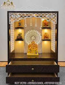 Modern Style Ganesh <b>Mandir</b> for Puja Ghar Teak Wood <b>Mandir</b> With Laser Cut Design Marble Look Teak Wood Pooja <b>Mandir</b> for Home - Product Image 3