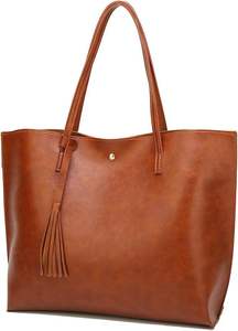 Bolso de Mano Grande de Cuero Genuino para Mujer, Elegante Bolso de Hombro con Aspecto Desgastado, Dos Asas Colgantes - Product Image 2