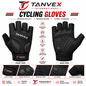 TANVEX Cycling Gloves Half Finger PU Breathable Gel <b>Padding</b> Anti-Slip Hook Loop Closure Unisex Outdoor Sports - Product Image 1