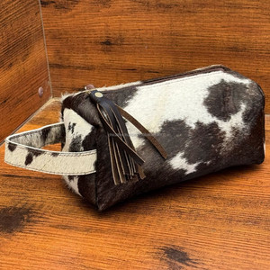 Cowhide Cosmetic <b>Bag</b> & Case Shaving <b>Bag</b> Custom <b>Travel</b> Men & <b>Women</b> Luxury Genuine Leather Tassel Toiletry <b>Bag</b> with Zipper Closure - Product Image 5