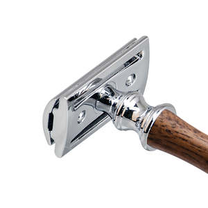 Juego de afeitadoras de seguridad de doble hoja de acero inoxidable con mango de madera para hombres - Uso en viajes y en casa, logotipo personalizado disponible - Product Image 4