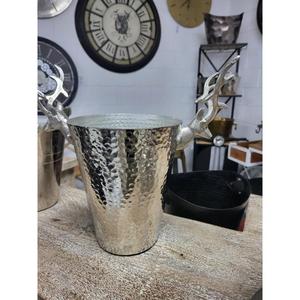 Seau à glace en métal martelé avec poignées en bois de cerf, style vintage, qualité alimentaire, fait main, pour les fêtes de Noël - Product Image 3