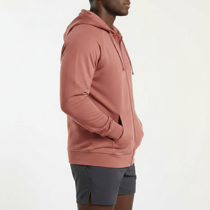 Men's Athletic Running <b>Zip</b> Hoodie Moisture Wicking Fleece Raglan Cut Ribbed Hem Reflective Detail Custom OEM Bulk Manufacturer - Product Image 3