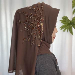 Crystal Chiffon Hijab Factory Wholesale Supply Bulk Brown Muslim Headscarf Stone Work Women <b>Shawl</b> Scarf Veil <b>Wrap</b> - Product Image 1