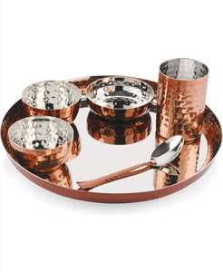 Ensemble de thali en cuivre et acier inoxydable écologique, incrustation dorée, design moderne, style américain, pour 7 à 9 personnes, compatible lave-vaisselle - Product Image 1