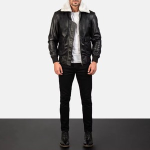 Veste en cuir shearling élégante pour homme, doublure intérieure confortable avec finition en cuir lisse - Product Image 4