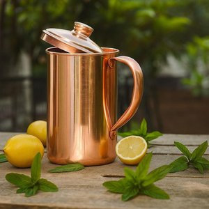 Pichet à eau de luxe en cuivre pur, finition mate artisanale, compatible lave-vaisselle, écologique, avec couvercle personnalisé, capacité variée, pour service de thé décoratif - Product Image 5