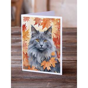 Nebelung Whimsical A7 Tamaño 5x7 Tarjetas de notas en blanco Hojas de otoño y diseño de gato Paquete de 8 con sobres para fines de felicitación - Product Image 2