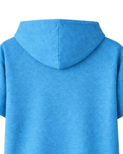 Haut à capuche bleu à manches courtes pour homme, décontracté, imprimé, léger, en mélange de coton, avec poche kangourou, idéal pour la gym et le streetwear estival - Product Image 4