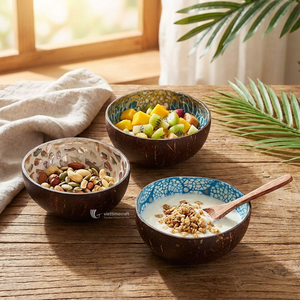 Tazón de Coco de Lujo Hecho a Mano, Tazón Artesanal con Incrustaciones de Madreperla y Lacado, Tazón Ecológico para Servir - Product Image 6