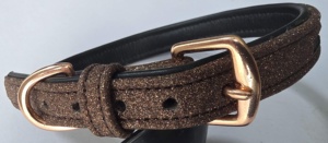 Customized Glitter Solid Pattern Leather <b>Dog</b> <b>Collar</b> with Rose Gold polish hardware empty channel soft leather padded - Product Image 3