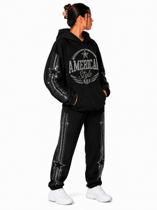 Wholesale Women's Rhinestone 100% Cotton Fleece Pullover Oversized Sweatshirts Tracksuits custom made logo printing <b>embroidery</b> - Product Image 3