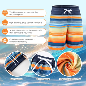 Traje de Baño a Rayas para Niños, Secado Rápido, con Cordón Ajustable, Cintura Media, para Playa y Piscina - Product Image 3