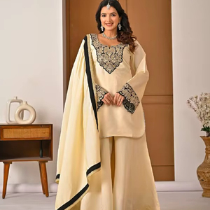Dhoti Tradicional Midi Salwar Kameez para Mujer, para Todas las Temporadas, Bodas, Diwali, Fiestas, Terciopelo, Bordado Intenso, Estampado Digital, Moderno - Product Image 1