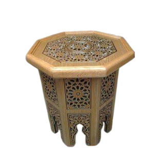 Table d'appoint octogonale en bois incrusté faite à la main, style vintage, avec incrustations de nacre et d'os, motif géométrique arabe, meuble d'appoint - Product Image 6