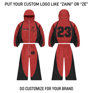 ZAINI ZI-268 Men's Winter Casual 130 GSM Polyester Windbreaker Suit Red Black Panel Custom Logo Heat-Transfer Printing OEM ODM - Product Image 1