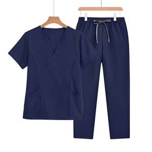 Ensemble de blouses médicales violettes pour hommes en coton et polyester tissé, pantalon d'uniforme d'hôpital avec stéthoscope et porte-clé - Product Image 3