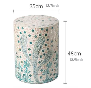 MOP Mother of Pearl Mosaic Side <b>Table</b> Decorative Garden <b>Stool</b> & Accent <b>Table</b> with Botanical Cactus Design - Product Image 2