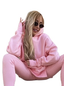 Sweat-shirt à capuche pour femme en tissu éponge imprimé sur mesure avec logo sur le devant, rose clair, manches longues, décontracté, automne-hiver - Product Image 3