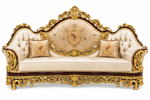 Elegante Juego de Sofás de Madera Tallada Estilo Rococó para Sala de Estar, Sofá y Sillas Talladas con Acabado Dorado Majestuoso, Juego de 7 Plazas para Sala de Estar, Reino Unido - Product Image 5
