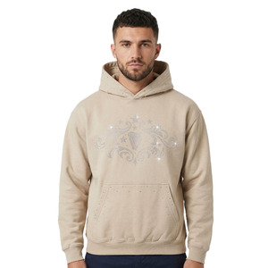 เสื้อฮู้ดดี้ผู้ชายประดับเพชรหรูหรา ผ้าฝ้ายฟลีซหนานุ่ม สตรีทแวร์ สกรีนโลโก้ได้ ทรงปกติ คุณภาพสูง ขายส่ง - Product Image 1