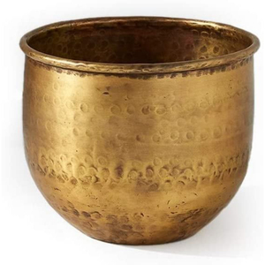 Maceta de Metal con Acabado Dorado en Forma Redonda para Hogar, Patio, Balcón, Decorativa, Hecha a Mano - Product Image 2