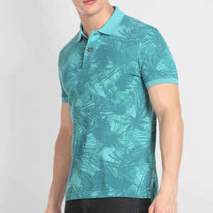 Men's Cotton Polo <b>Shirt</b> Short Sleeve <b>Tropical</b> Print Casual Breathable Knitted Fabric - Product Image 3