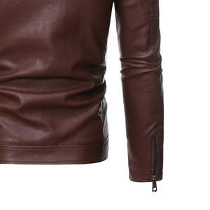 แจ็คเก็ตหนังสีน้ำตาลเข้มแฟชั่นใหม่ขายดี แจ็คเก็ตหนังผู้ชายแบบเรียบสำหรับกิจกรรมกลางแจ้ง  รับสั่งทำโลโก้และดีไซน์ - Product Image 6
