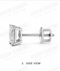Elegant Princess Cut Solitaire Diamond <b>Stud</b> Earrings 18K White Gold Four Prong Secure Backing Timeless Bridal Luxury Fine - Product Image 4