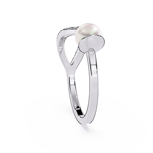 Bague en or blanc pour femme avec perle et halo de diamants taille brillant rond, bande luxueuse pour un usage quotidien - Product Image 4