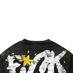 <b>Men's</b> Oversized Crop T-Shirt Black White Yellow Letter Print Formal Short Sleeve <b>Turtleneck</b> Silk Screen Printed Eco-Friendly - Product Image 3