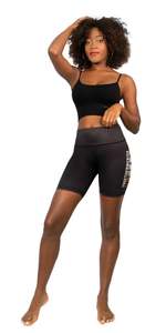 Pantalones Cortos Deportivos de Cintura Baja para Mujer, Negros, de Spandex/Algodón, con Estampado Floral, Cintura Elástica con Cordón Ajustable, Secado Rápido - Product Image 1
