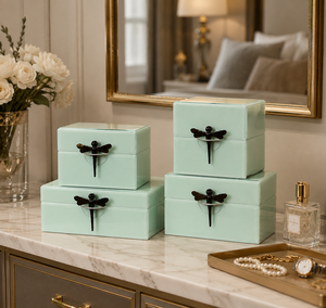 Luxury Mint Color Mirror <b>Glass</b> Decorative Storage Box Dragonfly <b>Knob</b> Premium Jewelry Vanity Organizer Boxes Home Decor Lacquered - Product Image 1
