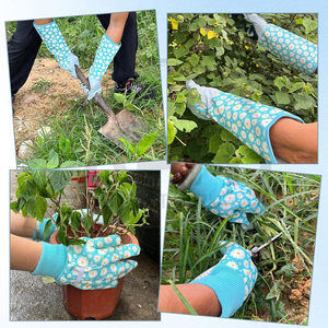 Guantes de jardinería de manga larga con puño extendido y estampado de margaritas en azul verdoso, con refuerzo antideslizante en la palma para mantenimiento de jardines al aire libre - Product Image 6