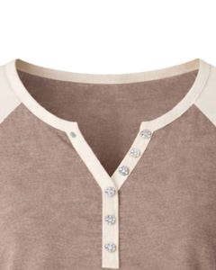 T-shirt femme beige taupe à manches courtes, col Henley, haut à manches raglan, coton doux, coupe ample décontractée, tee-shirt d'été respirant et confortable - Product Image 6