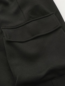 Ensemble T-shirt et short cargo oversize noir pour homme, col rond, uni, décontracté, été, tricoté, 100% coton, respirant, 220 grammes - Product Image 3