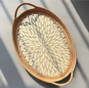 Plateau en rotin et nacre de qualité supérieure, organiseur de table en rotin, plateau de rangement en nacre et rotin - Product Image 6